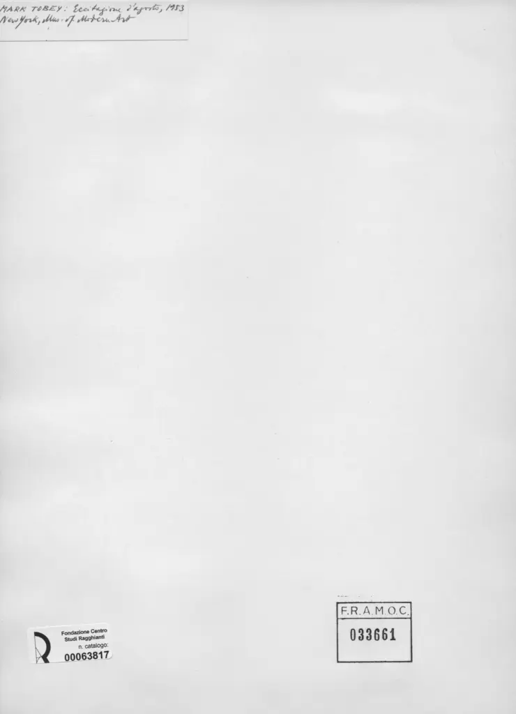 Anonimo , Tobey, Mark - sec. XX - Eccitazione d'agosto , retro