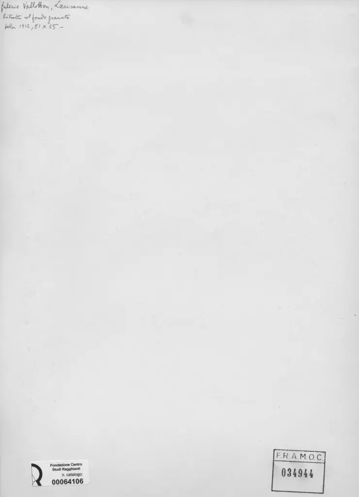 Anonimo , Vallotton, Felix - sec. XX - Ritratto col fondo granato , retro