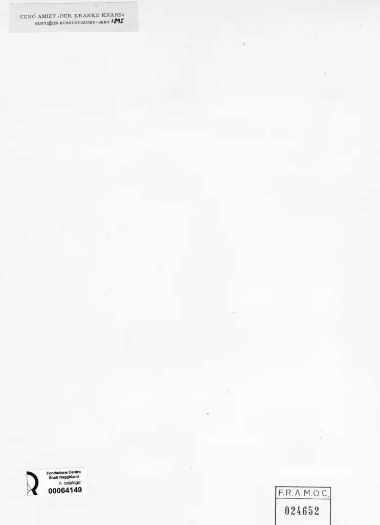 Anonimo , Amiet, Cuno - sec. XIX - Il ragazzo malato (Der Kranke Knabe) , retro