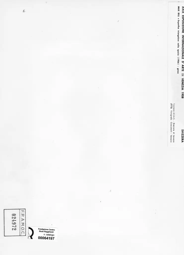 Giacomelli , Bill, Max - sec. XX - Superficie triangolare nello spazio , retro