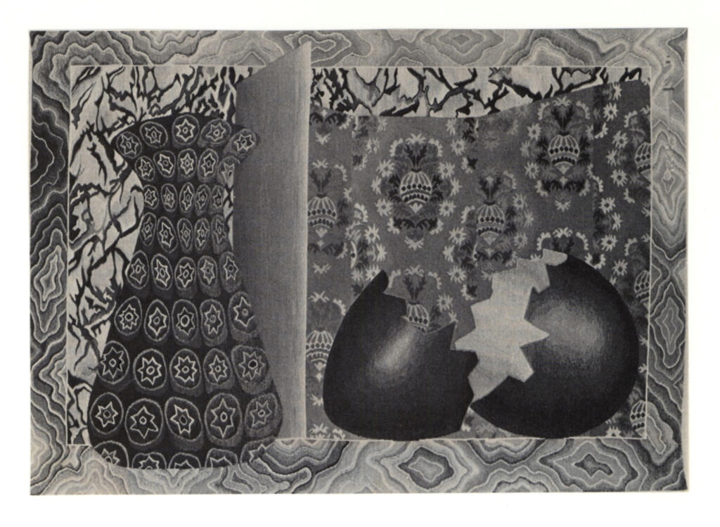 Anonimo , Dolch, Gunter - sec. XX - Vase mit Paravent und zerbrochenem Ei , fronte