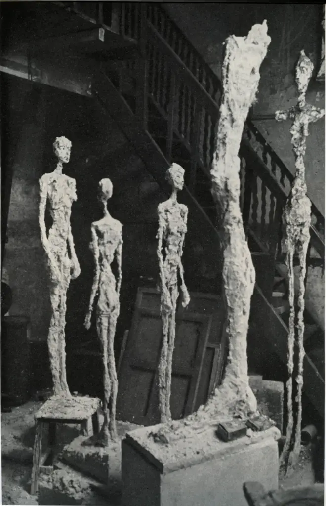 Anonimo , Giacometti, Alberto - sec. XX - Leg (la fig. pi&ugrave; grande a destra) e altre tre figure , fronte