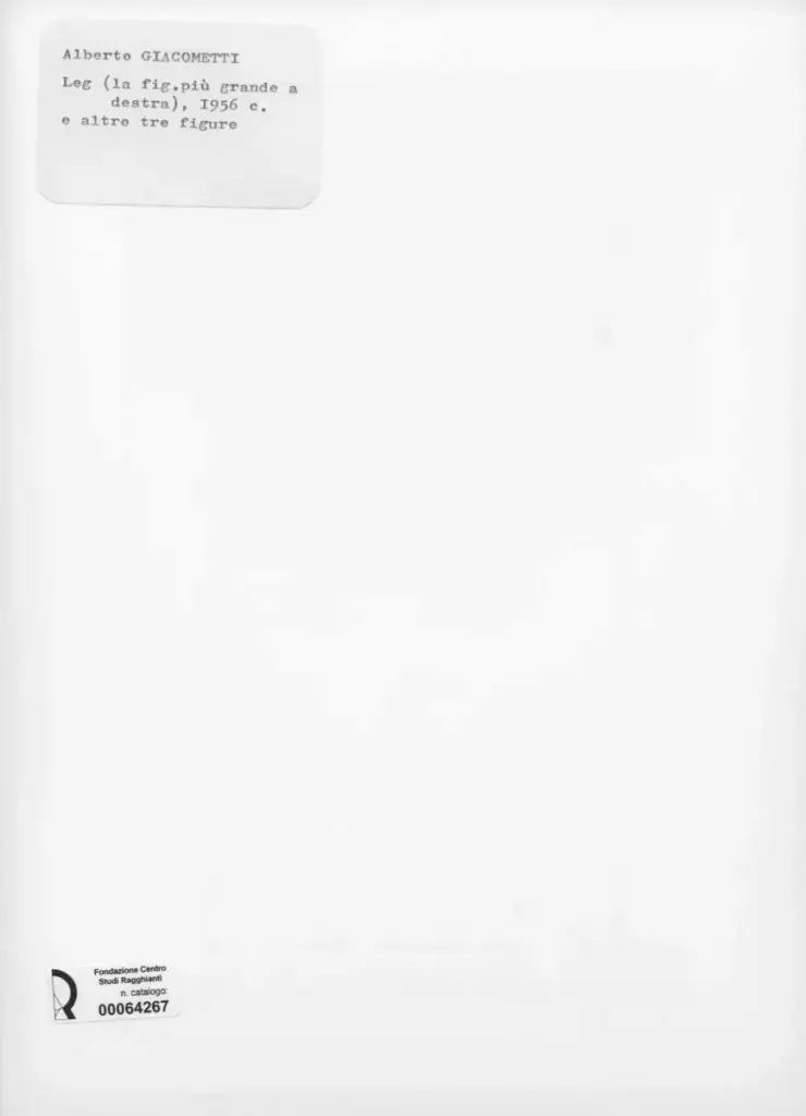 Anonimo , Giacometti, Alberto - sec. XX - Leg (la fig. pi&ugrave; grande a destra) e altre tre figure , retro