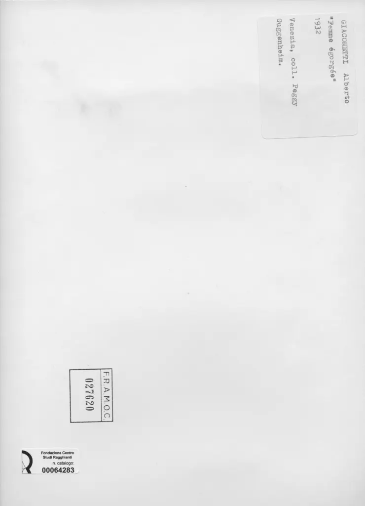 Anonimo , Giacometti, Alberto - sec. XX - Femme &eacute;gorg&eacute;e , retro