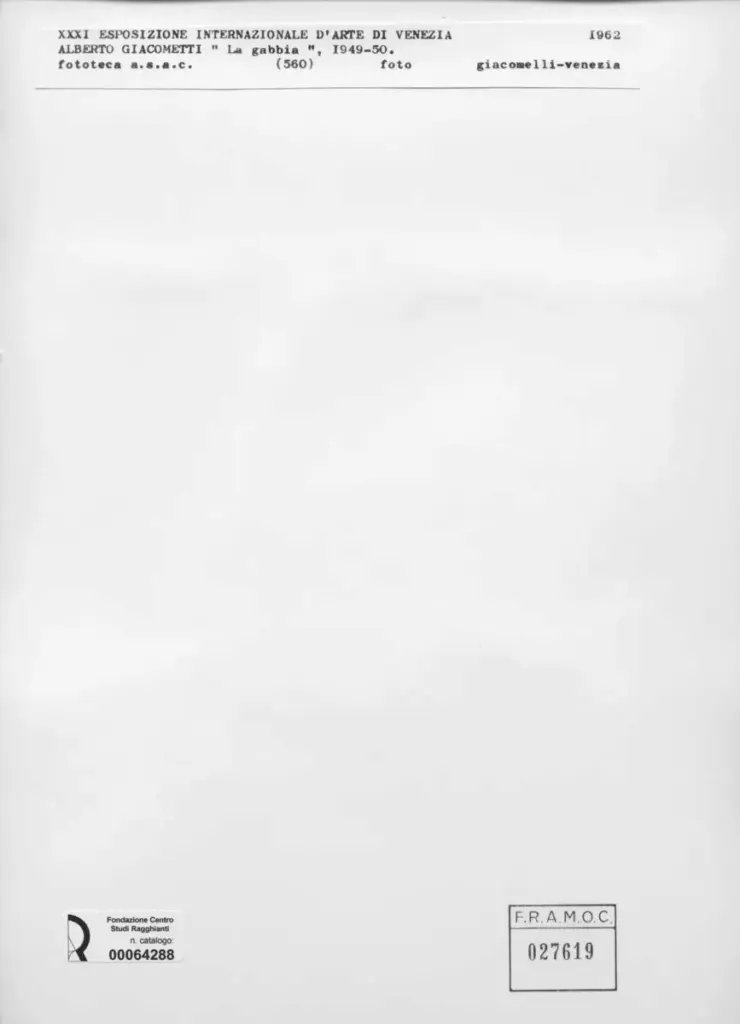 Giacomelli , Giacometti, Alberto - sec. XX - La gabbia , retro