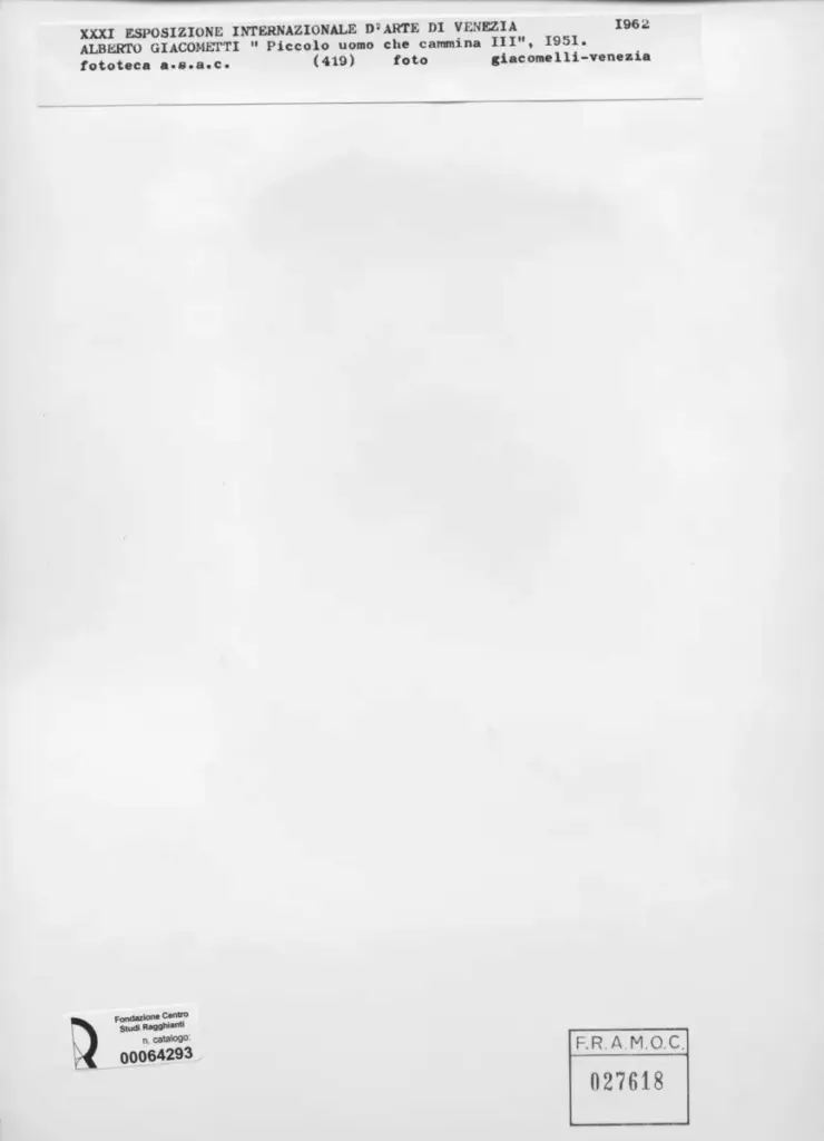 Giacomelli , Giacometti, Alberto - sec. XX - Piccolo uomo che cammina III , retro