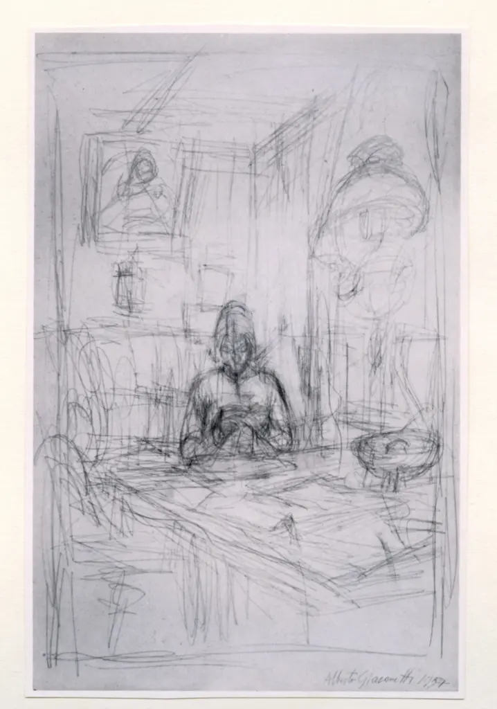 Anonimo , Giacometti, Alberto - sec. XX - Int&eacute;rieur - Annette cousant , fronte