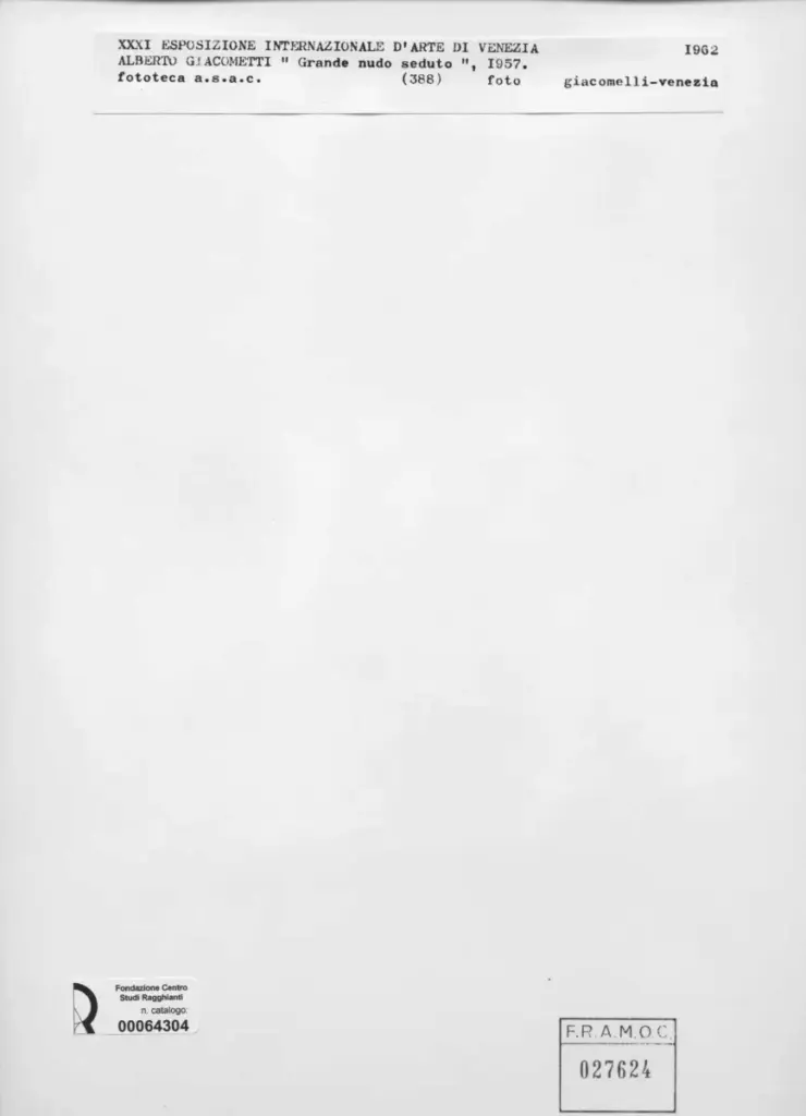 Giacomelli , Giacometti, Alberto - sec. XX - Grande nudo seduto , retro