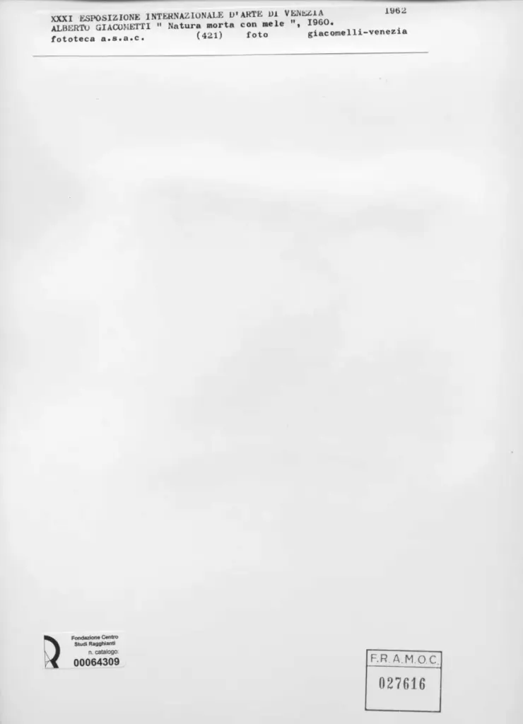 Giacomelli , Giacometti, Alberto - sec. XX - Natura morta con mele , retro