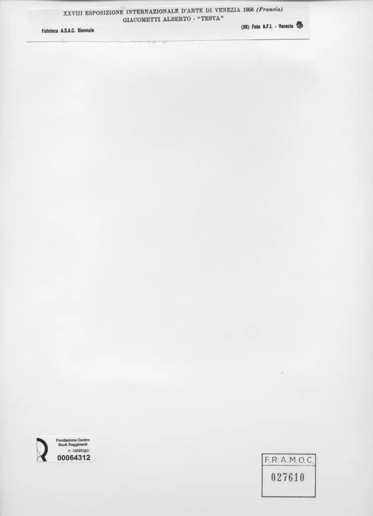 A.F.I. Agenzia Fotografica Industriale , Giacometti, Alberto - sec. XX - Testa , retro