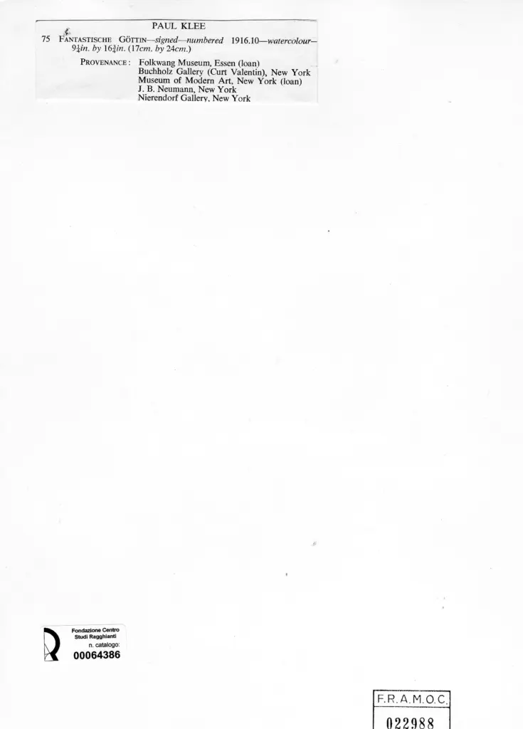 Anonimo , Klee, Paul - sec. XX - Fantastische G&ouml;tting , retro