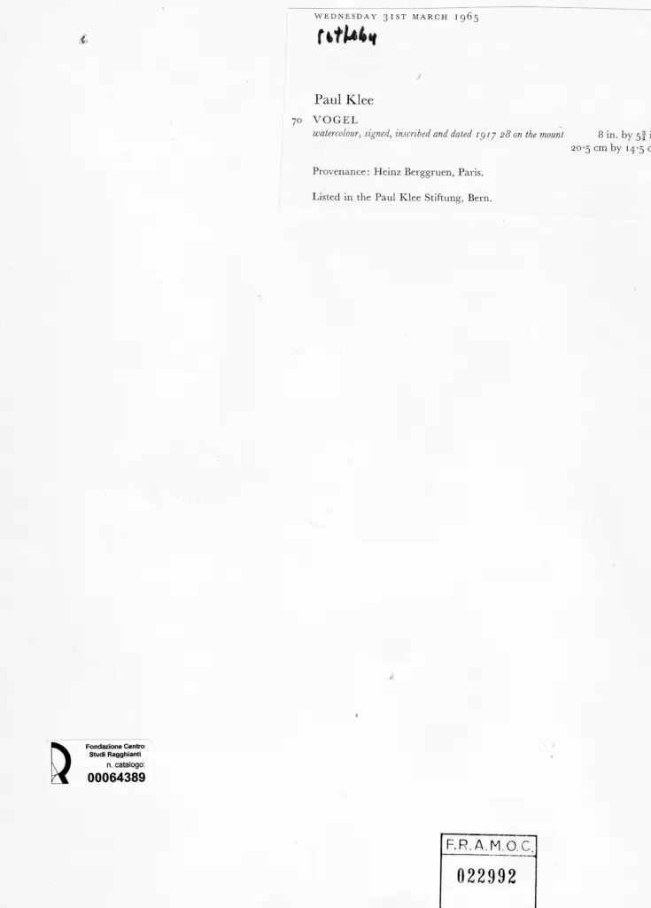 Anonimo , Klee, Paul - sec. XX - Vogel , retro