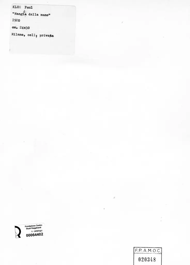 Anonimo , Klee, Paul - sec. XX - Mangia dalla mano , retro