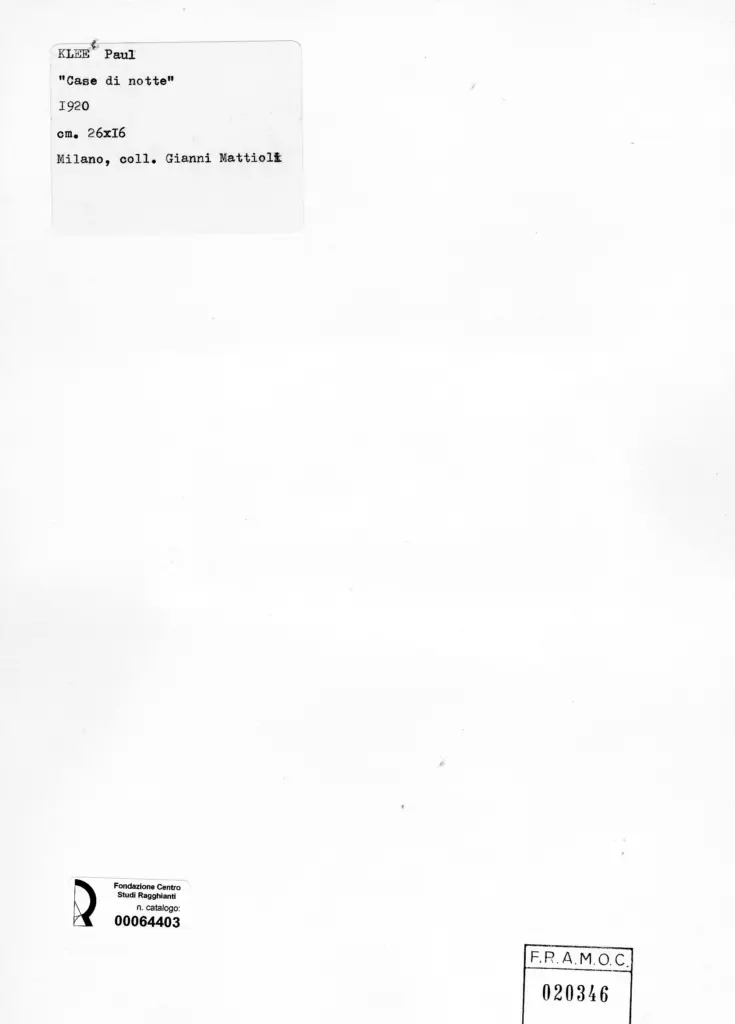 Anonimo , Klee, Paul - sec. XX - Case di notte , retro