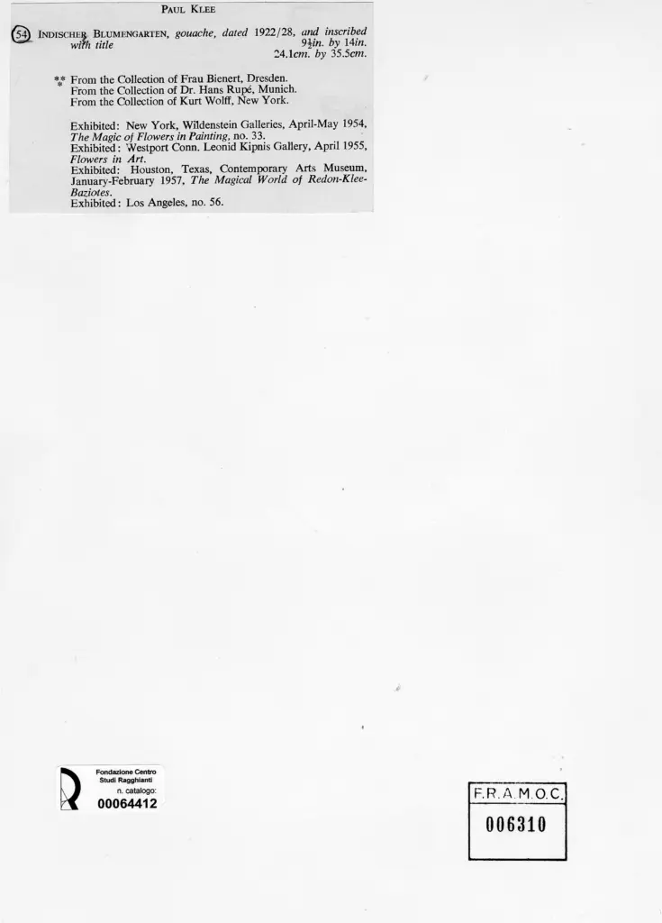 Anonimo , Klee, Paul - sec. XX - Indischer Blumengarten , retro