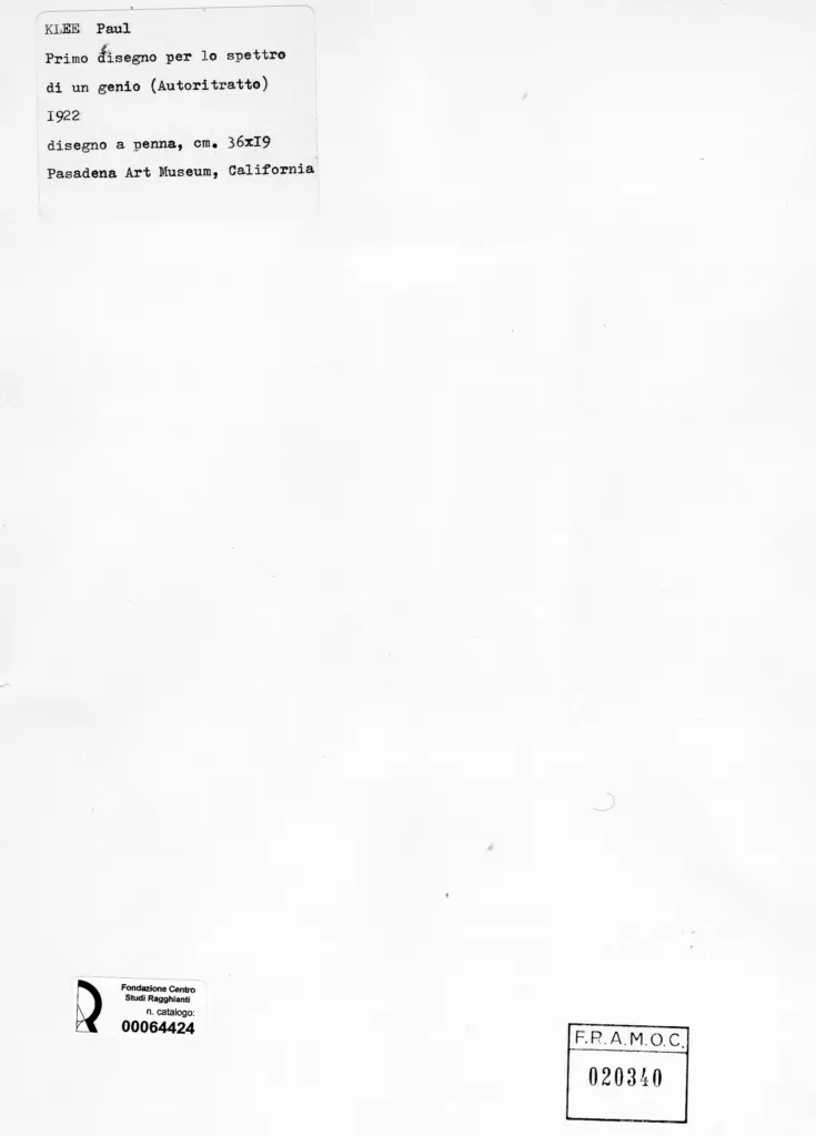 Anonimo , Klee, Paul - sec. XX - Primo disegno per lo spettro di un genio (Autoritratto) , retro