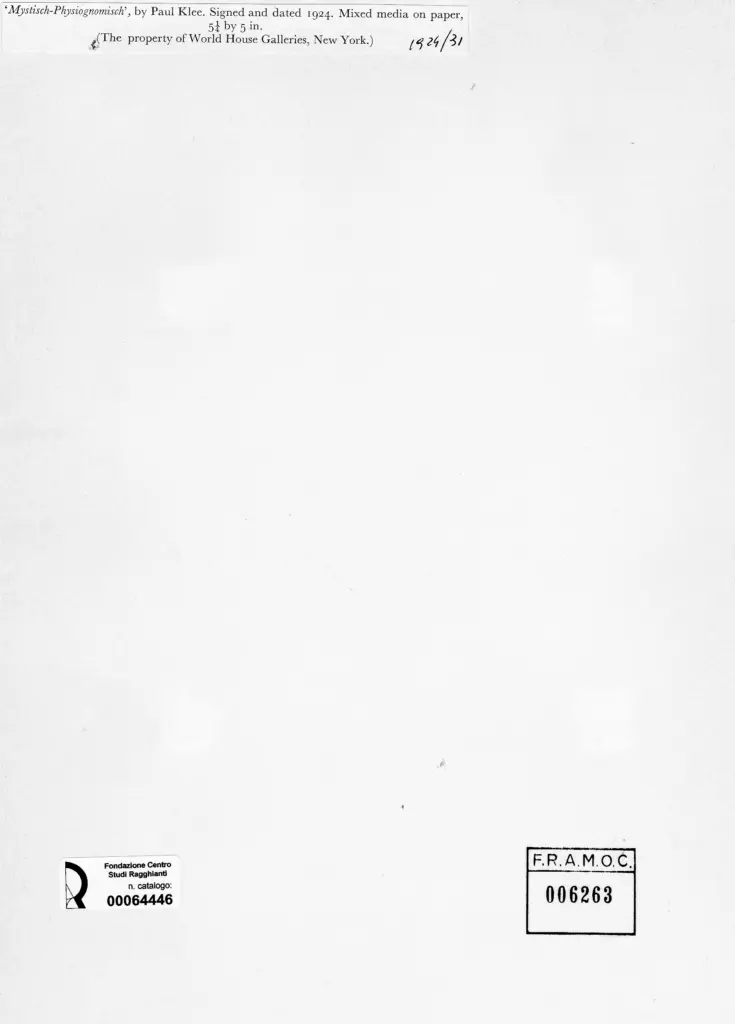 Anonimo , Klee, Paul - sec. XX - Mistica-Fisiognomica , retro
