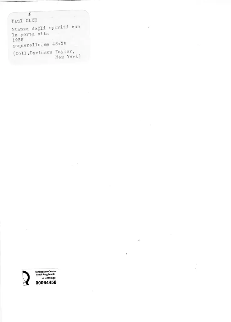 Anonimo , Klee, Paul - sec. XX - Stanza degli spiriti con la porta alta , retro