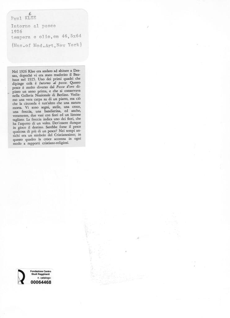 Anonimo , Klee, Paul - sec. XX - Intorno al pesce , retro