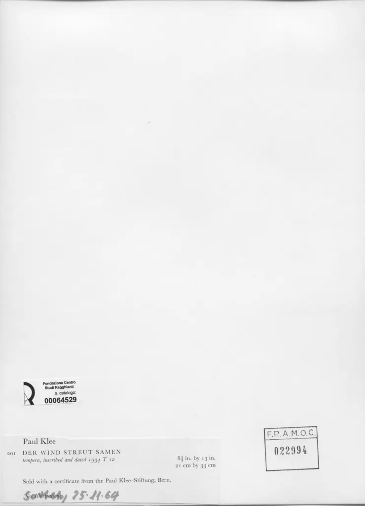 Anonimo , Klee, Paul - sec. XX - Der Wind Streut Samen , retro