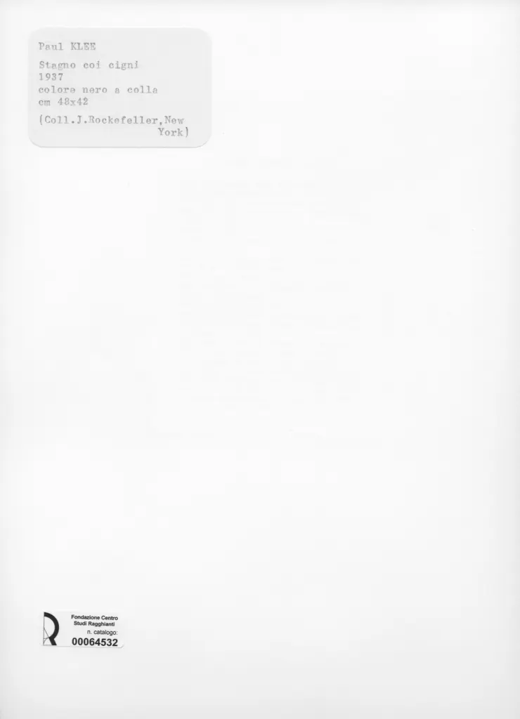 Anonimo , Klee, Paul - sec. XX - Stagno coi cigni , retro