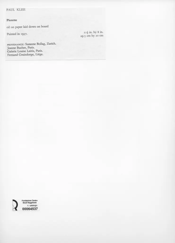 Anonimo , Klee, Paul - sec. XX - Pierette , retro