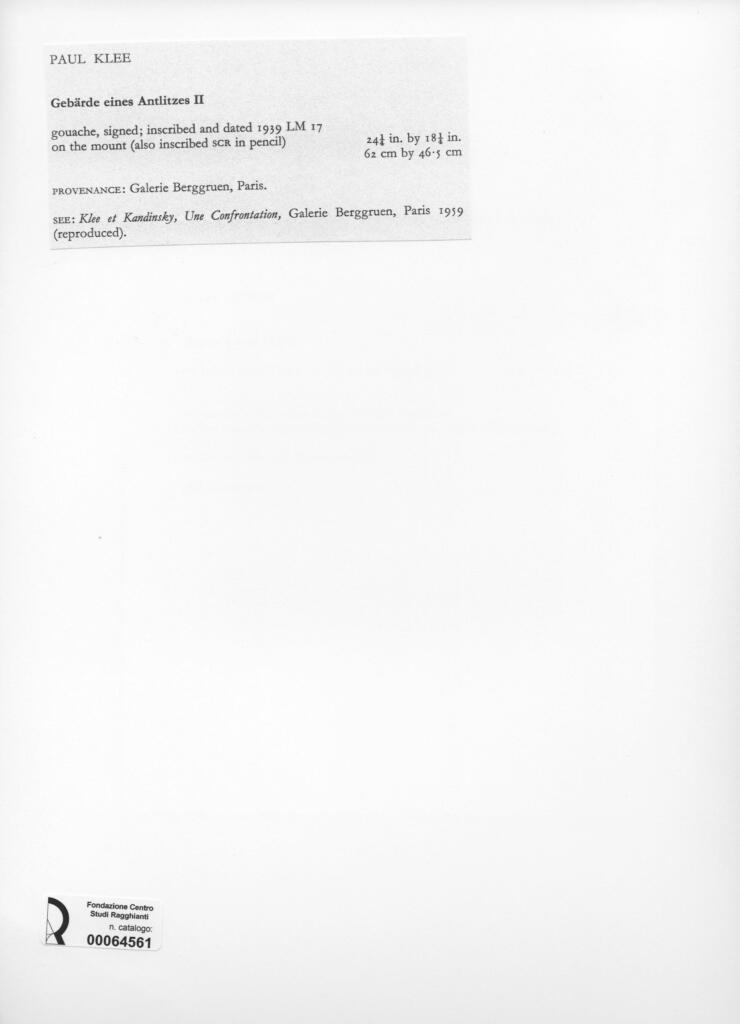 Anonimo , Klee, Paul - sec. XX - Gebärde eines Antlitzes II , retro