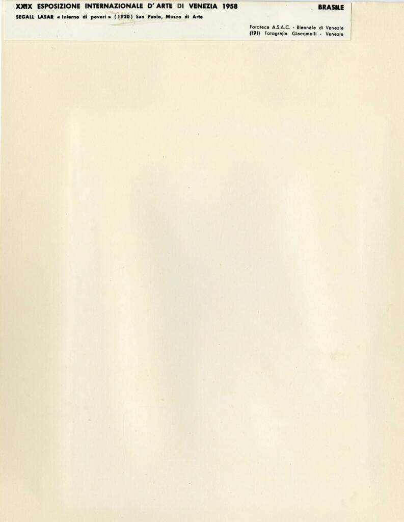 Giacomelli , Segall, Lasar - sec. XX - Interno di poveri , retro