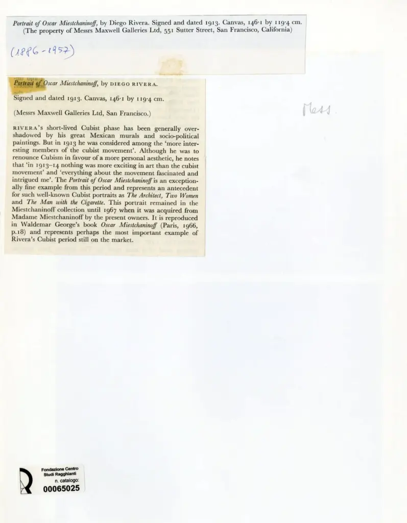 Anonimo , Rivera, Diego - sec. XX - Portrait of Oscar Miestchaninoff , retro