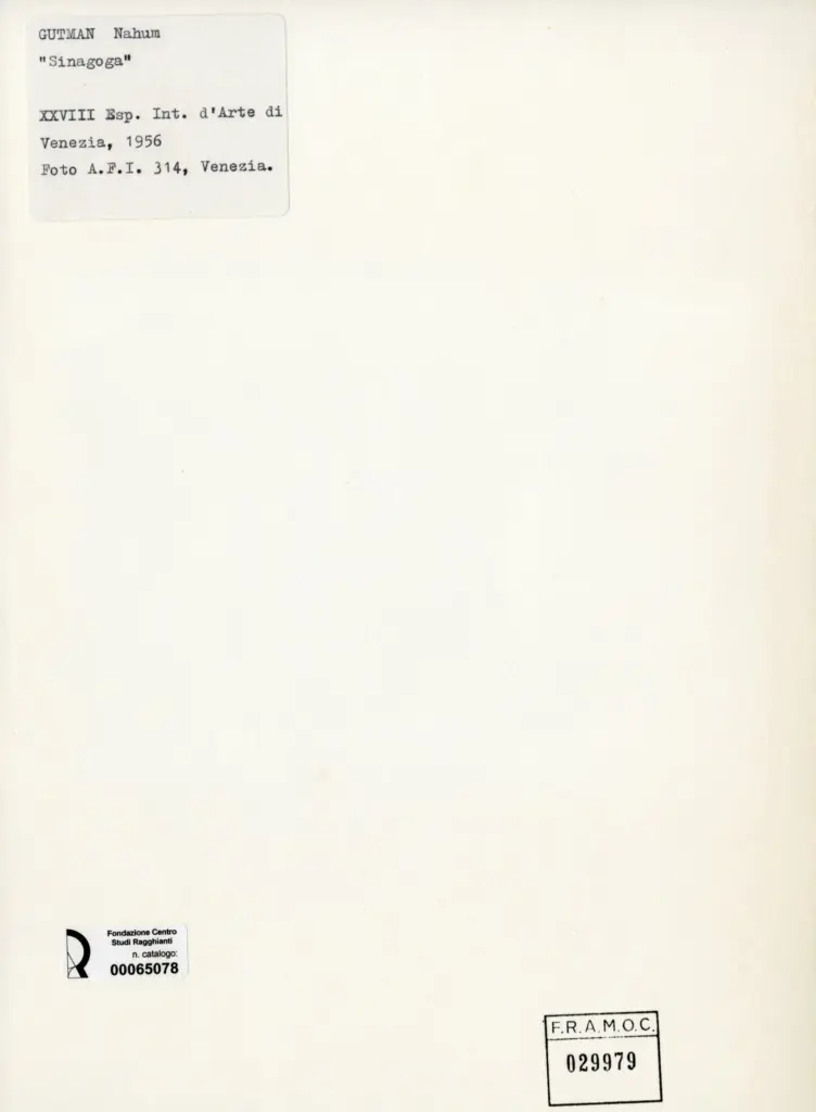 A.F.I. Agenzia Fotografica Industriale , Gutman, Nahum - sec. XX - Sinagoga , retro