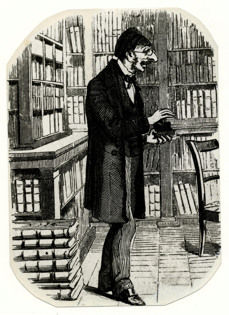Anonimo italiano sec. XIX/ XX , Uomo in biblioteca
