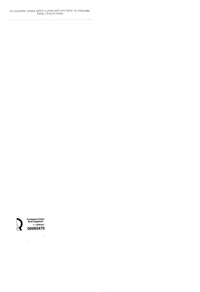 Anonimo , Fisher, Alexander - sec. XIX - Placca smaltata con cornice in argento e avorio , retro