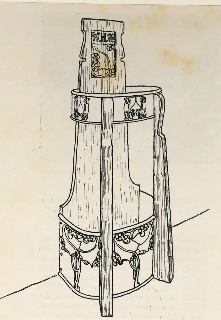 Anonimo , Schwabe, B. - sec. XIX - Basamento di ombrello in quercia e rame , fronte