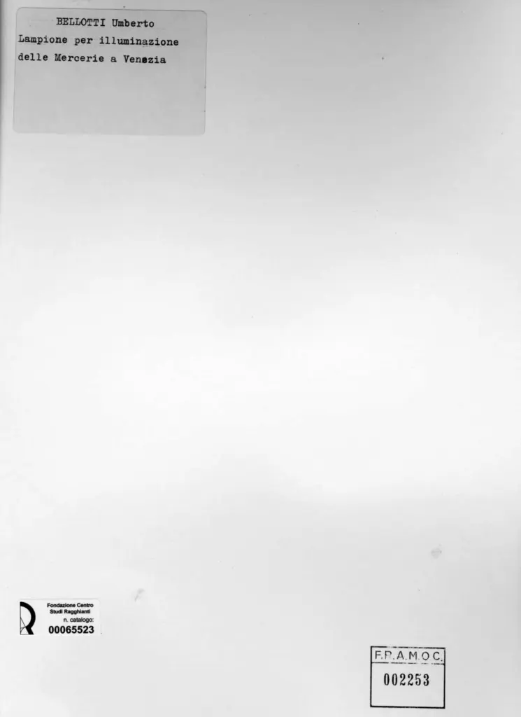 Anonimo , Bellotti, Umberto - sec. XX - Lampione per illuminazione , retro