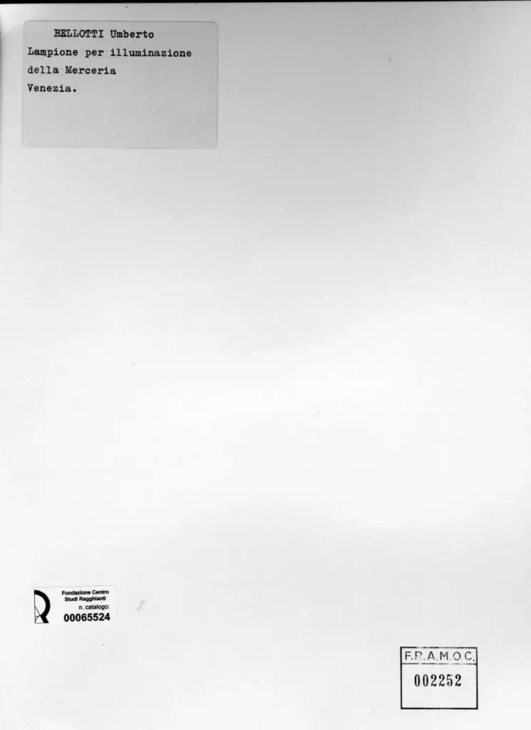 Anonimo , Bellotti, Umberto - sec. XX - Lampione per illuminazione , retro
