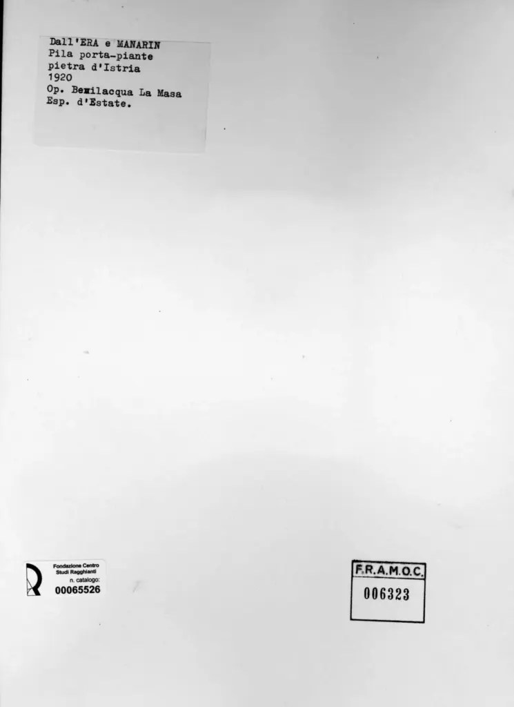 Anonimo , Dall'Era, Romeo; Manarin, Giacomo - sec. XX - Pila porta-piante , retro