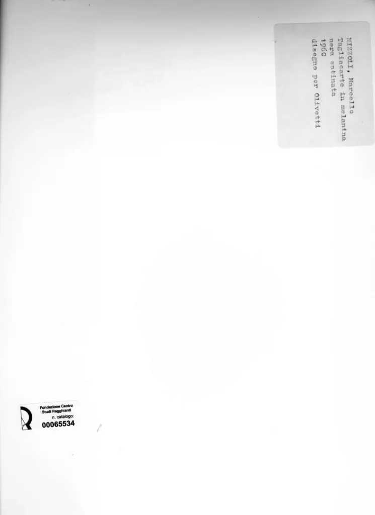 Anonimo , Nizzoli, Marcello - sec. XX - Tagliacarte in melamina nera satinata (disegno per Olivetti) , retro