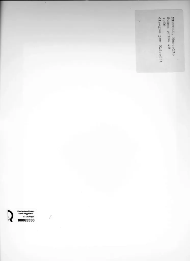 Anonimo , Nizzoli, Marcello - sec. XX - Summa prima 20, disegno per Olivetti , retro