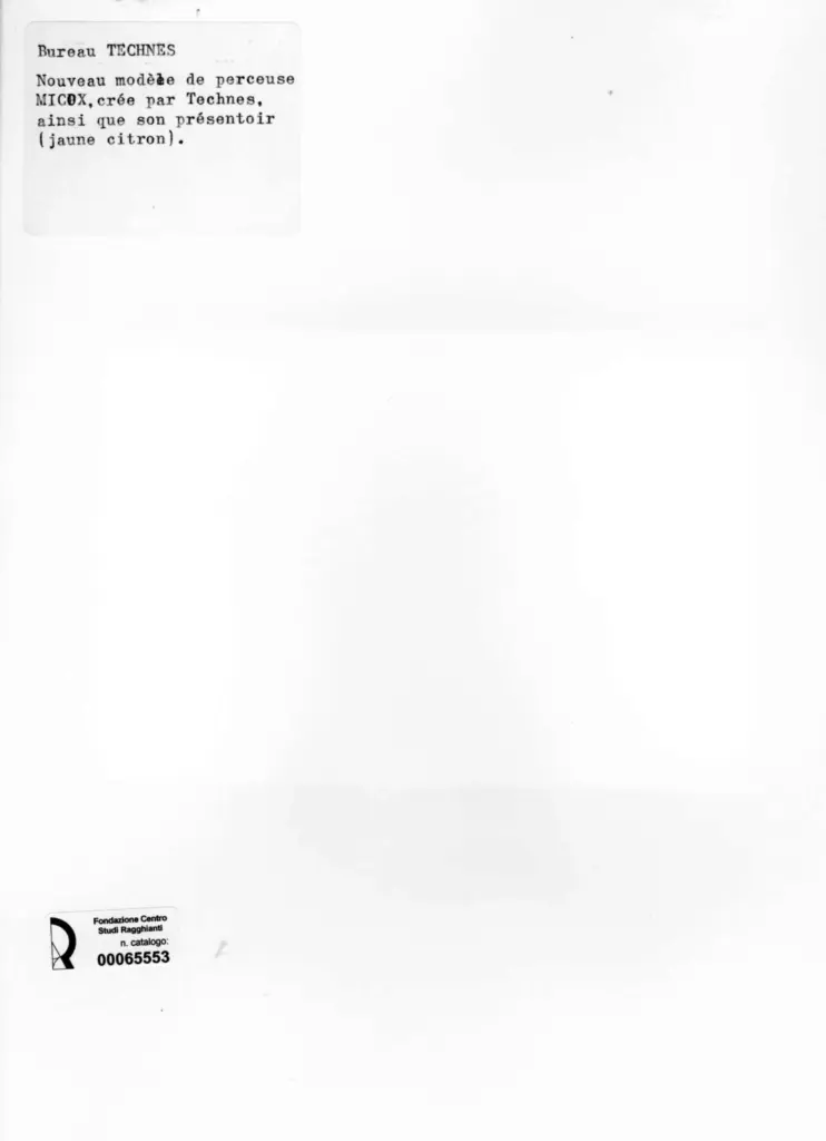 Anonimo , Bureau Technes - sec. XX - Trapano modello Micox , retro