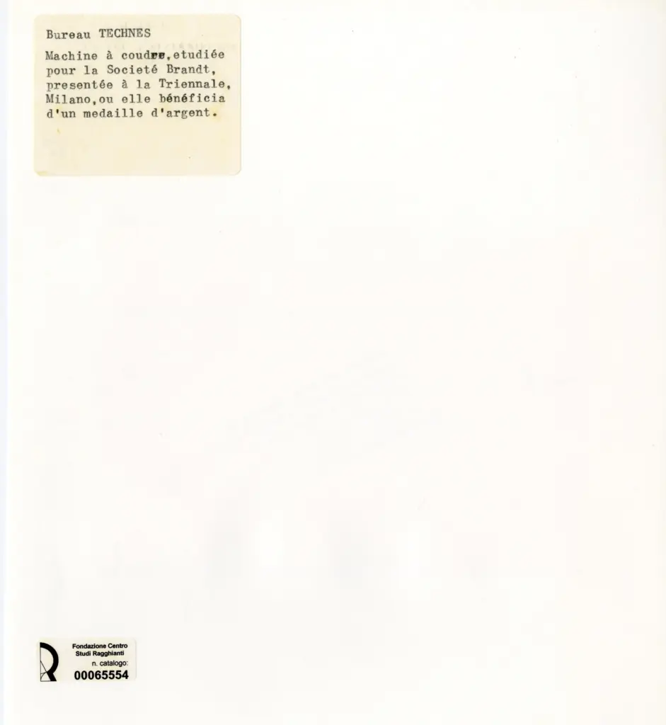 Anonimo , Bureau Technes - sec. XX - Macchine da cucire per la Societ&agrave; Brandt , retro
