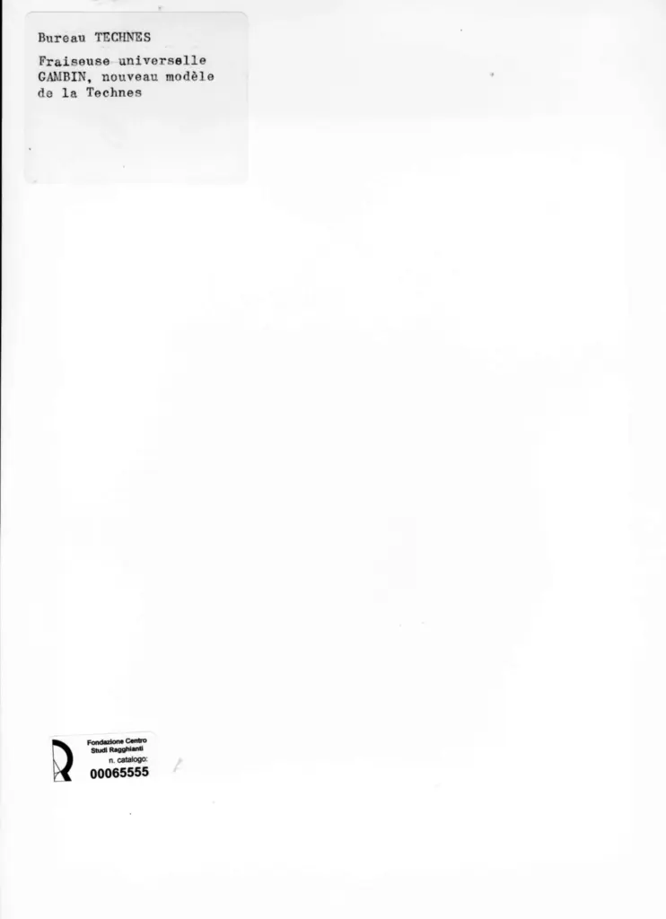 Anonimo , Bureau Technes - sec. XX - Gambin, nuovo modello della Technes , retro