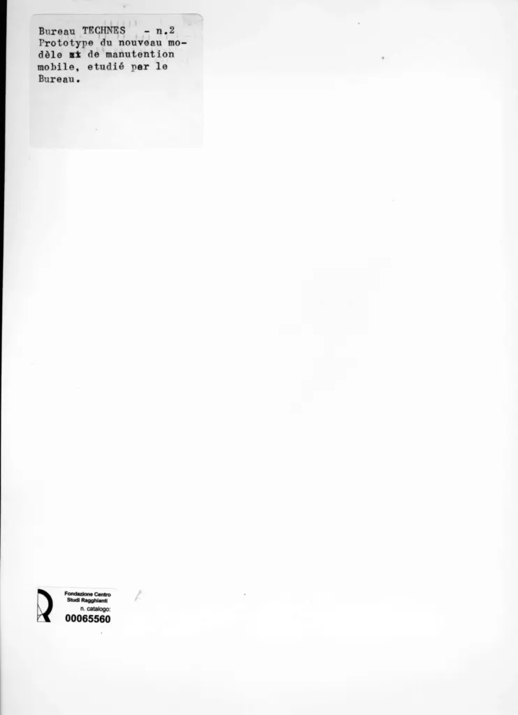 Anonimo , Bureau Technes - sec. XX - Prototipo di nuovo modello di manutenzione mobile studiato per Bureau , retro