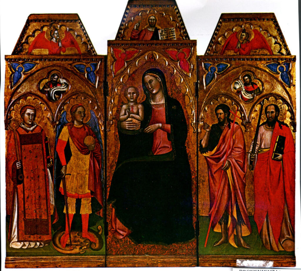 Anonimo , Giovanni di Bartolomeo Cristiani; Nanni di Jacopo - sec. XIV - Madonna con Bambino in trono e santi , fronte