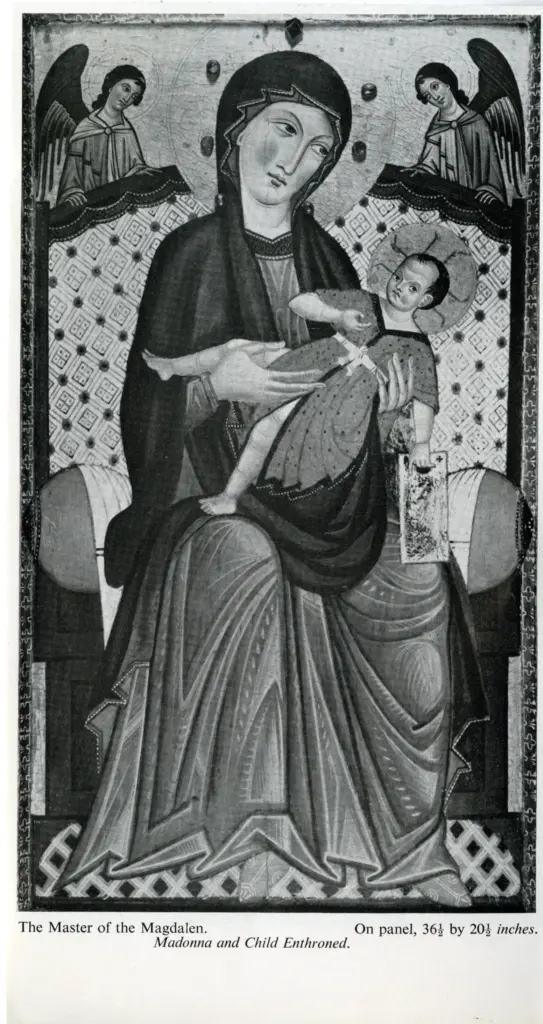 Anonimo , Maestro della Maddalena - sec. XIII - Madonna con Bambino in trono , fronte
