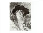 Boldini, Giovanni , Ritratto di giovane donna, testa e spalle, un cappello in testa