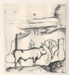 Cesetti, Giuseppe , Paesaggio con bue e uomini a cavallo