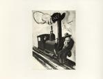 Anonimo , Sironi, Mario - sec. XX - Uomo con locomotiva