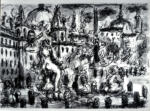 Anonimo , Zancanaro, Antonio - sec. XX - Piazza con monumento