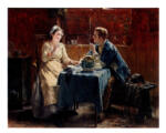 Portielje, Edward , Young Lovers in a Farmhouse interior -