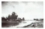 Brandt, Johannes Herman , Punting on a river near farm houses